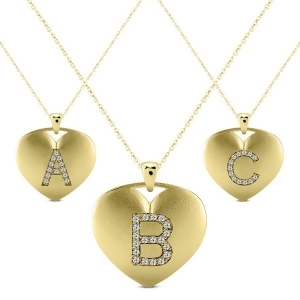 Heart-shape Diamond Block Letter Initial Necklace in 14k Yellow Gold - All