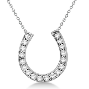 Ladies Diamond Horseshoe Pendant Necklace in 14K White Gold 0.25ct - All