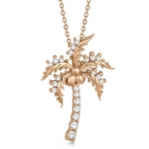 Diamond Palm Tree Pendant Necklace 14K Rose Gold 0.37ct - All