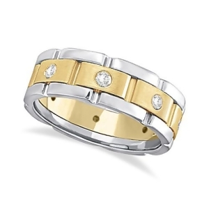 Mens Wide Band Diamond Eternity Wedding Ring 14kt Two-Tone Gold 0.40ct - All
