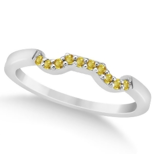 Pave Set Yellow Sapphire Contour Wedding Band 18k White Gold 0.15ct - All