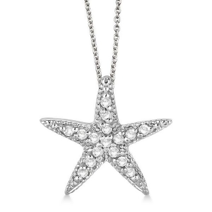 Starfish Shaped Diamond Pendant Necklace 14k White Gold 0.20ct - All