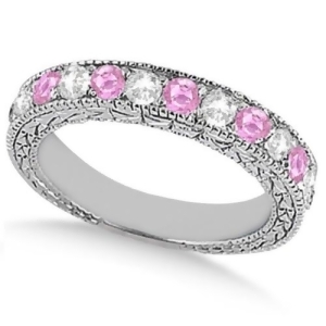 Antique Pink Sapphire and Diamond Wedding Ring Platinum 1.05ct - All