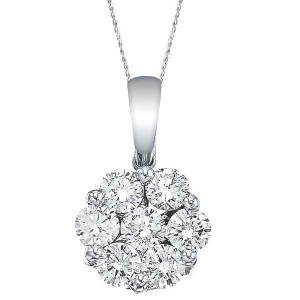 Diamond Cluster Flower Pendant Necklace in 14k White Gold 1.00ct - All