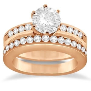 Classic Channel Set Diamond Bridal Ring Set 14K Rose Gold 0.72ct - All