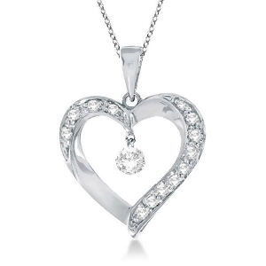 Open Heart Swirl Diamond Pendant Necklace 14k White Gold 0.25ct - All