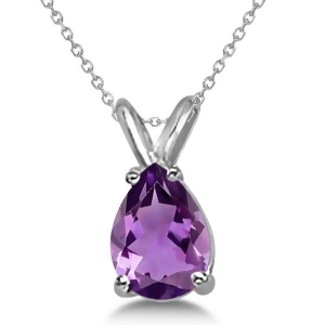 Pear-cut Amethyst Solitaire Pendant Necklace 14K White Gold 1.00ct - All