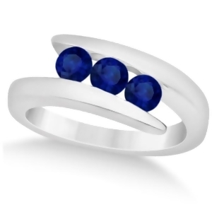 Blue Sapphire 3 Stone Journey Ring Tension Set 14K White Gold 0.90ctw - All