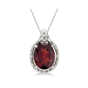 Oval Garnet and Diamond Pendant Necklace 14k White Gold 3.00ct - All