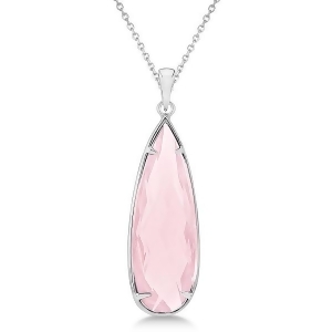 Pear Shaped Rose Quartz Pendant Necklace Sterling Silver 30x10mm - All