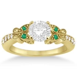 Butterfly Diamond and Emerald Engagement Ring 18k Yellow Gold 0.20ct - All