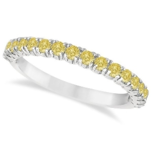 Half-eternity Pave Yellow Diamond Stacking Ring 14k White Gold 0.75ct - All