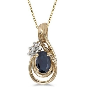 Blue Sapphire and Diamond Teardrop Pendant Necklace 14k Yellow Gold - All
