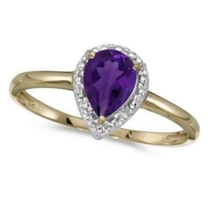 Pear Shape Amethyst and Diamond Cocktail Ring 14k Yellow Gold - All