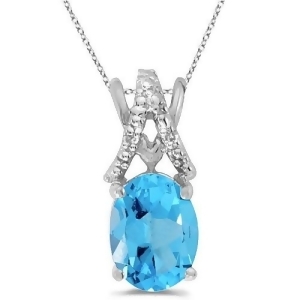 Blue Topaz and Diamond Solitaire Pendant 14k White Gold 1.60tcw - All
