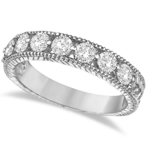 Antique Scrollwork Diamond Wedding Ring Band 14k White Gold 1.04ct - All