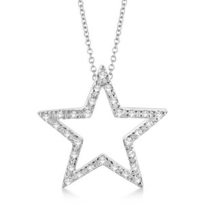 Star Shaped Diamond Pendant Necklace 14k White Gold 0.10ct - All