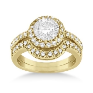 Halo Engagement Ring and Matching Wedding Band 18k Yellow Gold 0.55ct - All