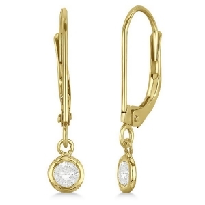 Leverback Dangling Drop Diamond Earrings 14k Yellow Gold 0.20ct - All