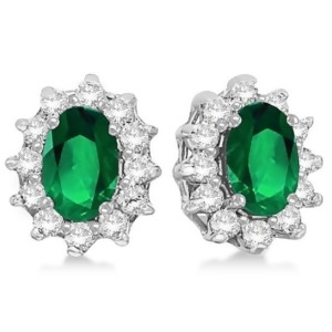 Oval Emerald and Diamond Accented Earrings 14k White Gold 2.05ct - All