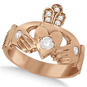 Irish Heart with Crown Claddagh Diamond Ring 14k Rose Gold 0.35ct - All