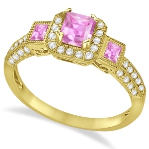 Pink Sapphire and Diamond Engagement Ring in 14k Yellow Gold 1.35ctw - All