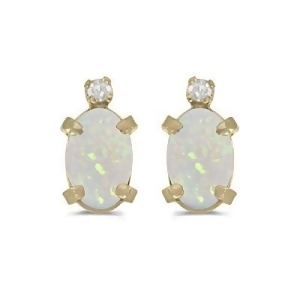 Oval Opal and Diamond Studs Earrings 14k Yellow Gold 1.12ct - All
