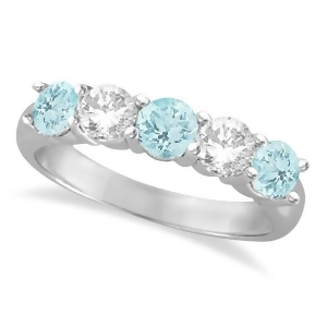 Five Stone Diamond and Aquamarine Ring 14k White Gold 1.92ctw - All
