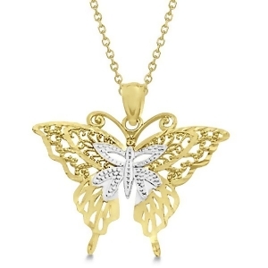 Two Tone Butterfly Shaped Pendant Necklace 14K White and Yellow Gold - All