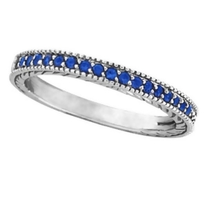 Blue Sapphire Stackable Ring With Milgrain Edges in 14k White Gold - All