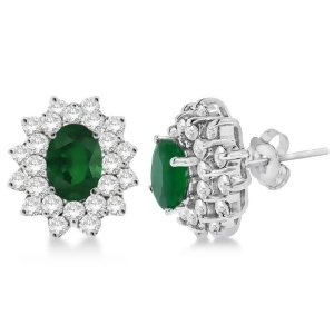 Diamond and Oval Cut Emerald Earrings 14k White Gold 3.00ctw - All