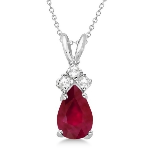 Pear Ruby and Diamond Solitaire Pendant Necklace 14k White Gold 0.75ct - All