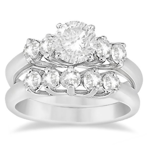 Five Stone Diamond Bridal Set Ring and Band in 18k White Gold 0.90ct - All