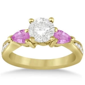 Diamond and Pear Pink Sapphire Engagement Ring 18k Yellow Gold 0.79ct - All