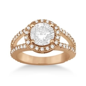 Split Shank Pave Halo Diamond Engagement Ring 18k Rose Gold 0.75ct - All