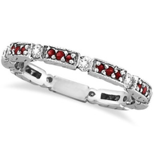 Eternity Diamond and Ruby Anniversary Band 14k White Gold 0.50ct - All