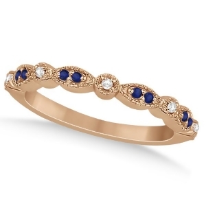Blue Sapphire and Diamond Marquise Ring Band 18k Rose Gold 0.25ct - All