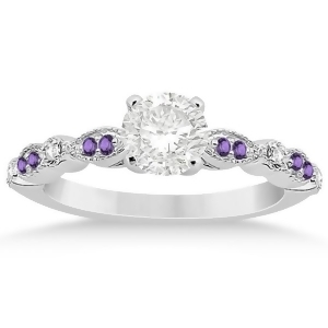 Marquise and Dot Diamond Amethyst Engagement Ring 14k White Gold 0.24ct - All