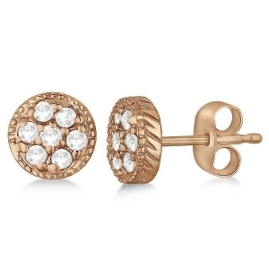 Antique Style Push Back Diamond Earrings Milgrain Edged 14k Rose Gold 0.30ct - All