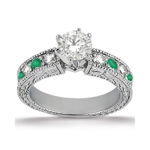 Antique Diamond and Emerald Engagement Ring Palladium 0.72ct - All