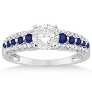 Three-row Blue Sapphire Diamond Engagement Ring 14k White Gold 0.55ct - All