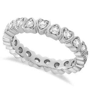 Pave Set Heart Shaped Diamond Eternity Ring 14k White Gold 0.60ct - All