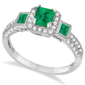 Emerald and Diamond Engagement Ring in 14k White Gold 1.35ctw - All
