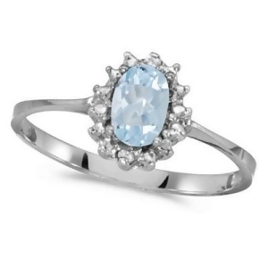 Aquamarine and Diamond Right Hand Flower Shaped Ring 14k White Gold - All