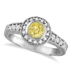 Yellow Canary and White Diamond Antique Style Ring 14K W Gold 0.80ct - All