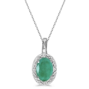 Oval Emerald and Diamond Pendant Necklace 14k White Gold 0.45ctw - All