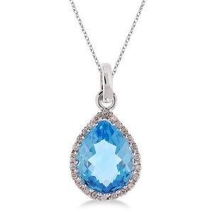 Pear Shaped Blue Topaz and Diamond Pendant Necklace 14k White Gold - All