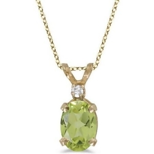 Oval Peridot and Diamond Solitaire Pendant 14K Yellow Gold 0.93ct - All