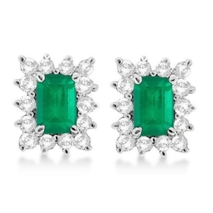 Emerald-cut Emerald and Diamond Stud Earrings 14k White Gold 1.80ctw - All