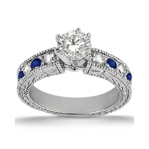 Antique Diamond and Blue Sapphire Engagement Ring Palladium 0.75ct - All